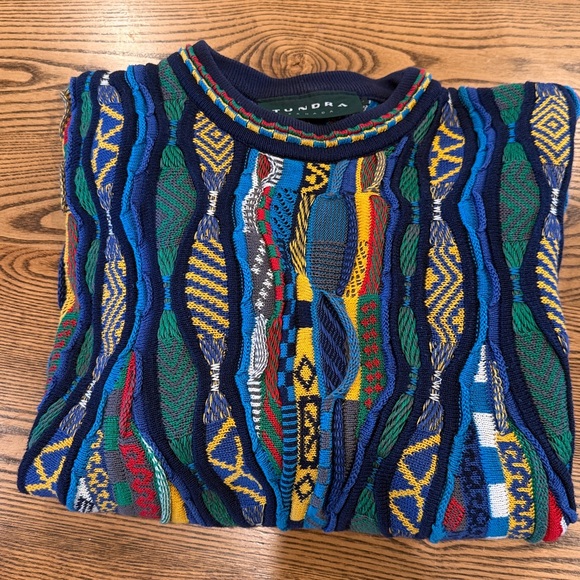 Tundra Sweaters - Tundra Canada Coogi Style 3D Multicolor Sweater – 100% Cotton – Size L